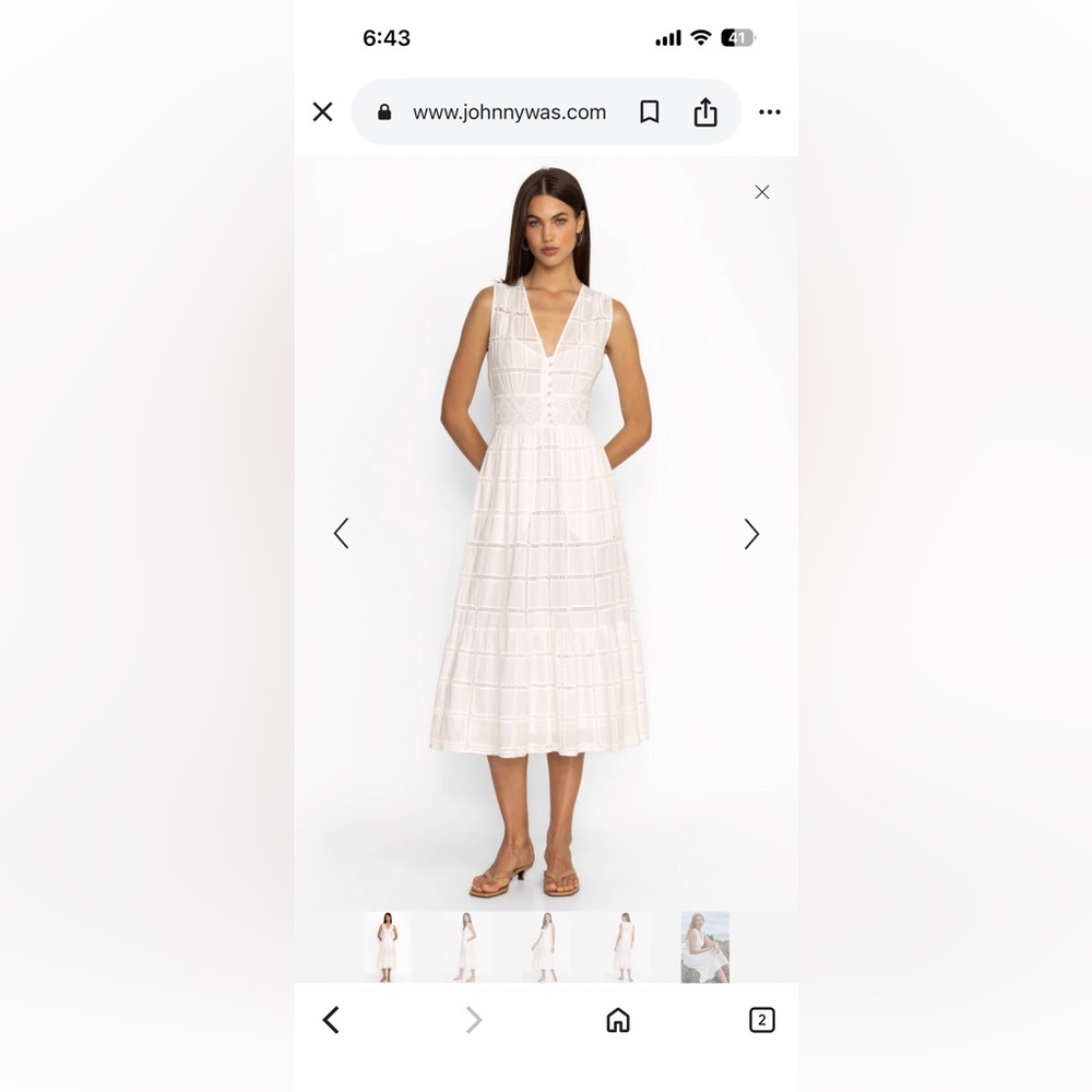 Jade White Sleeveless Midi Dress Johnny Was 100% Cotton